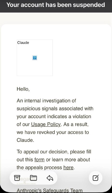 Anthropic露头就秒Your account has been suspended